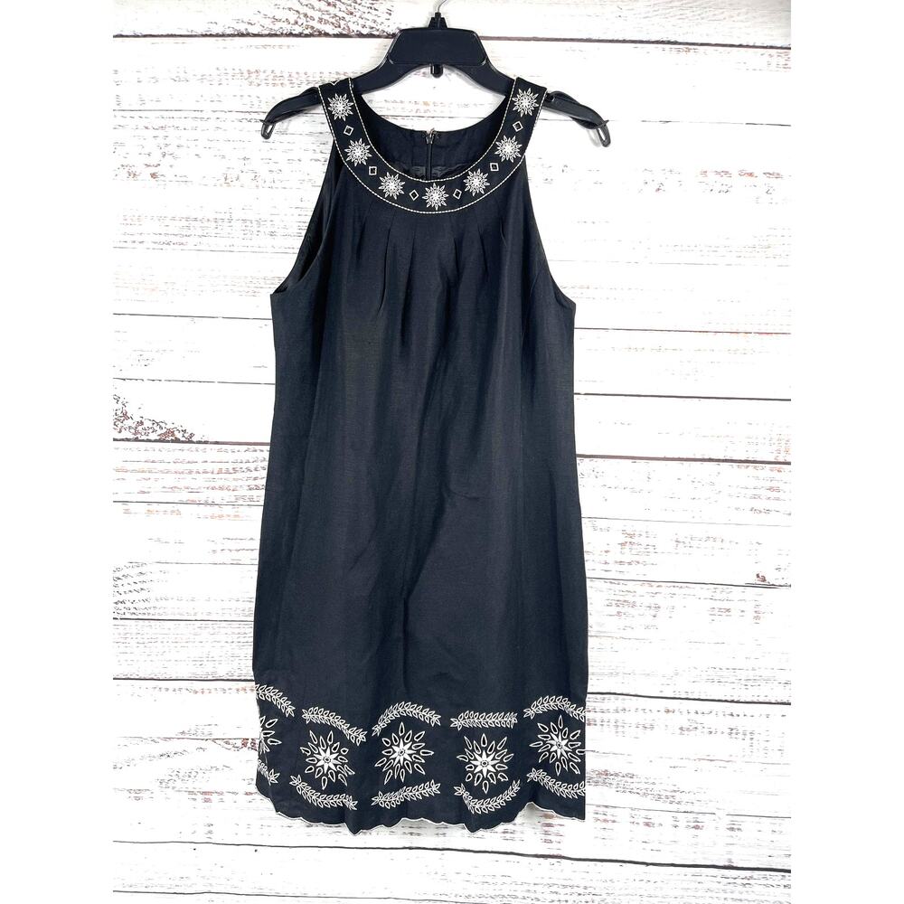 Willow Glenn Dress Womens 12 Black White Embroidered Linen Blend Sleeveless Boho